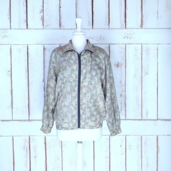 Vintage leopard face print silk windbreaker jogging flight jacket / sports ja - Picture 1 of 5